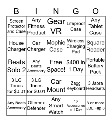 Accessory Bingo Card