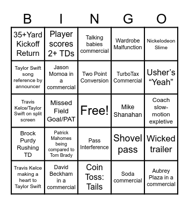 Super Bowl LVIII Bingo Card