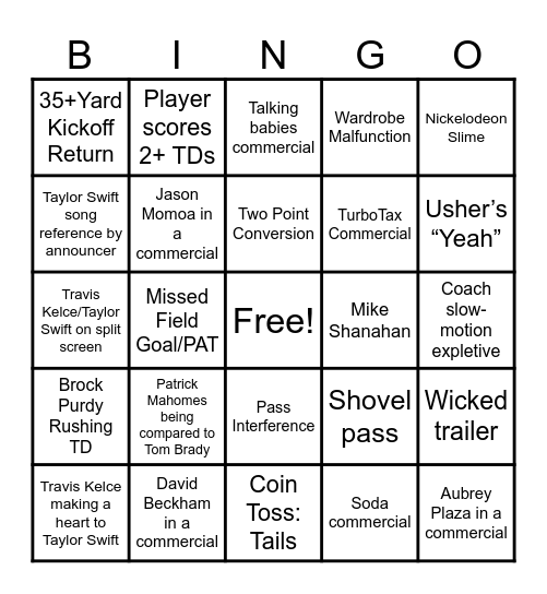 Super Bowl LVIII Bingo Card