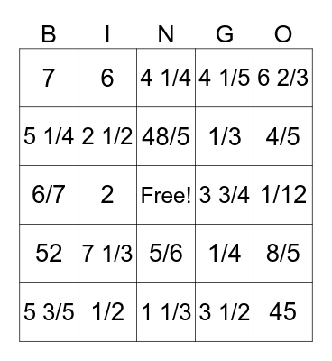 Unit Rate with Complex Fractions Bingo Card