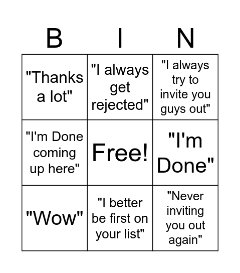 John Adams Bingo Card