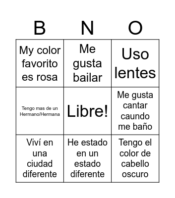 Get to know you BINGO Card