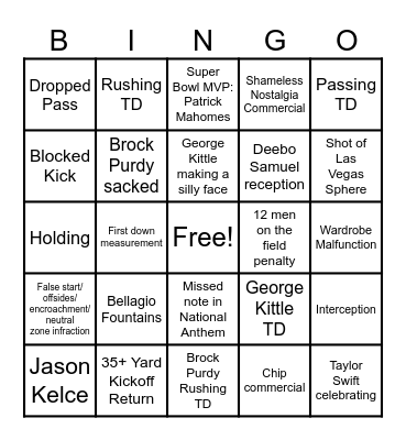 Super Bowl LVIII Bingo Card