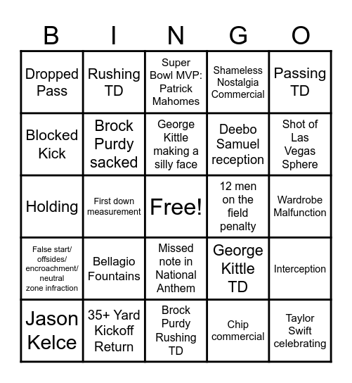 Super Bowl LVIII Bingo Card