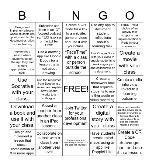 iPad Bingo Card