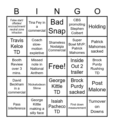 Super Bowl LVIII Bingo Card