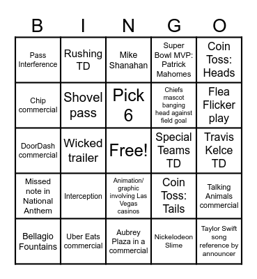 Super Bowl LVIII Bingo Card