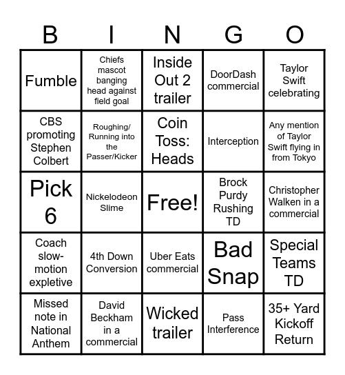 Super Bowl LVIII Bingo Card