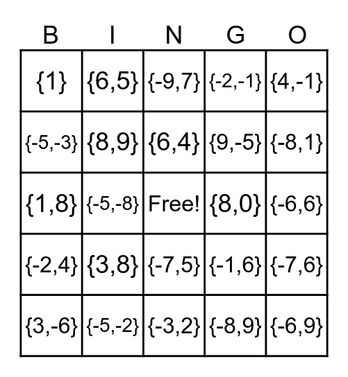 Factoring Quadratics Bingo Card