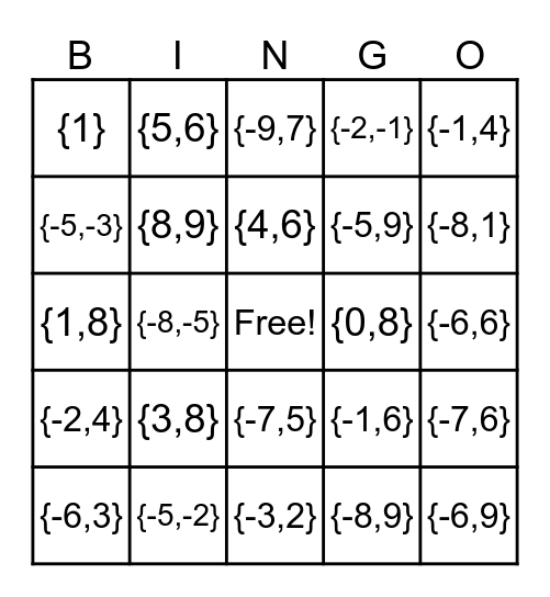 Solving Quadratics Bingo Card