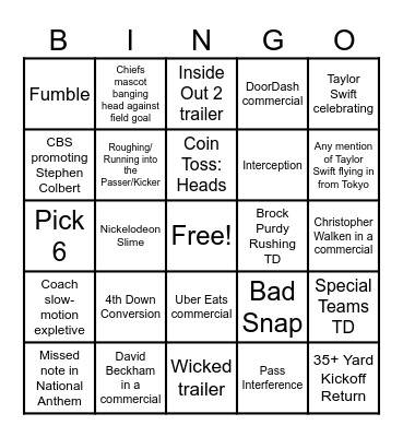 Super Bowl LVIII Bingo Card