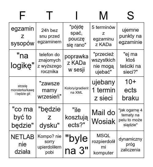 3 Semestr Sesja Bingo Card