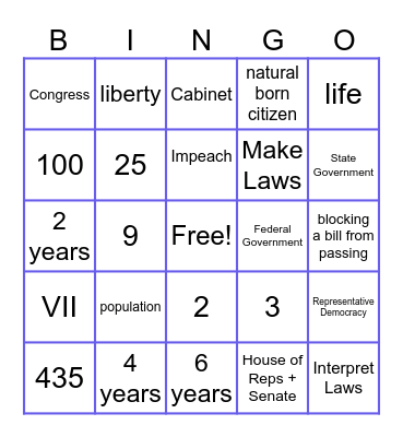 Crazy Constitution Bingo Card