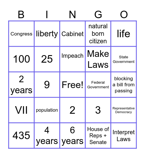 Crazy Constitution Bingo Card