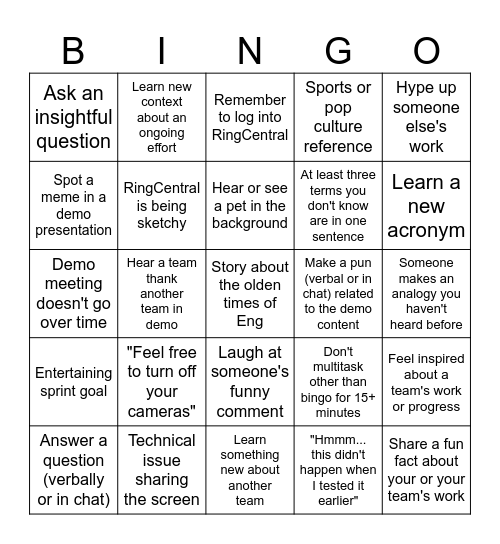 Demo Bingo Card