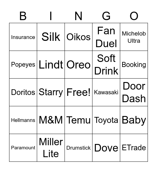 Superbowl 2024 Bingo Card