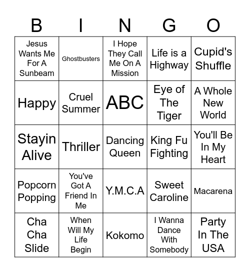 M U S I C Bingo Card