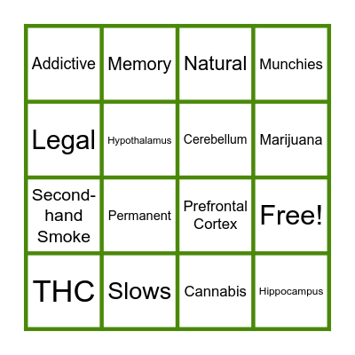 Marijuana Facts Bingo Card