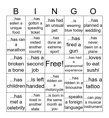 Find Someone Who... Bingo Card