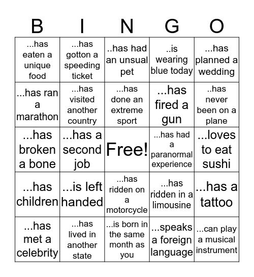 Find Someone Who... Bingo Card