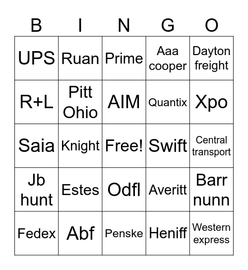 Trans Bingo Card