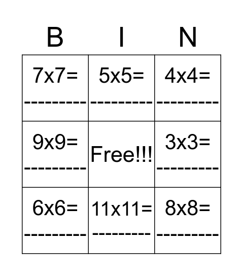 Boring Math Bingo Card