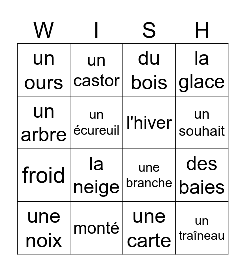 Wish Tree Bingo (French) Bingo Card
