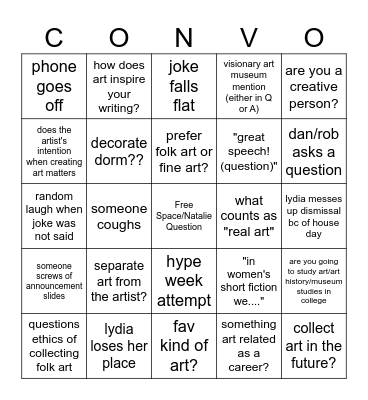 lydia's question bingo Card