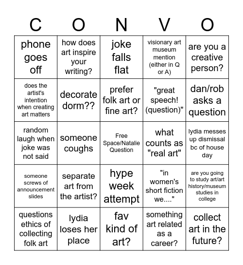 lydia's question bingo Card