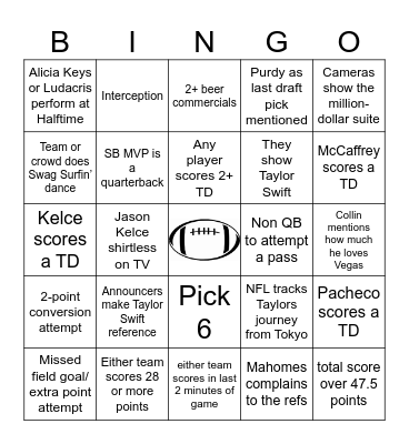 Superbowl Party 2024!! Bingo Card