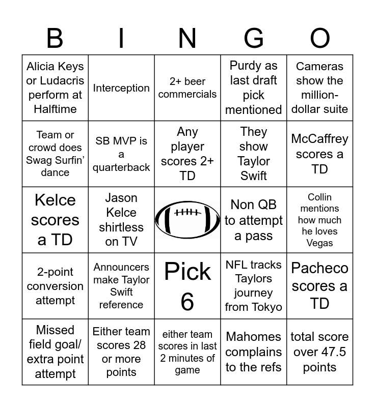 Superbowl Party 2024!! Bingo Card