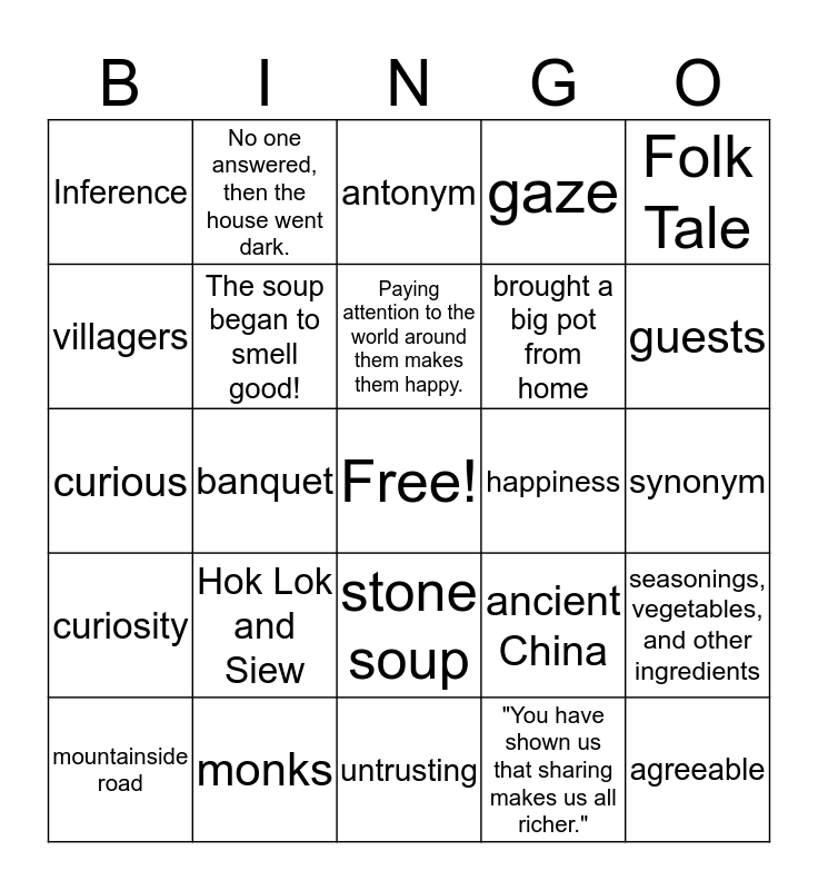 3 3 1 Stone Soup Bingo Card