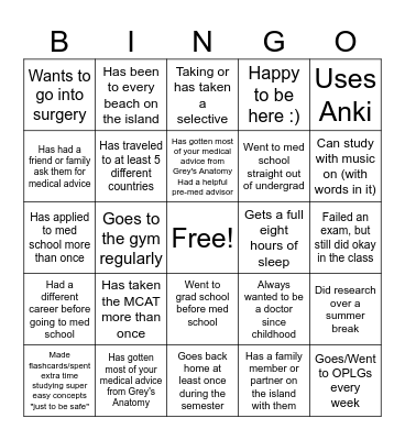 What's the Tea: Med School Edition Bingo Card