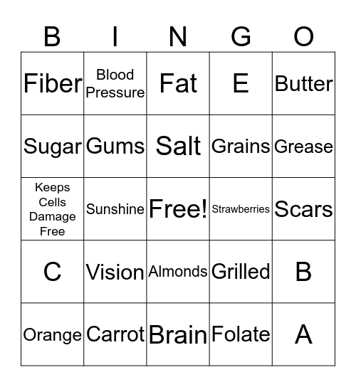 Vitamin Bingo! Bingo Card
