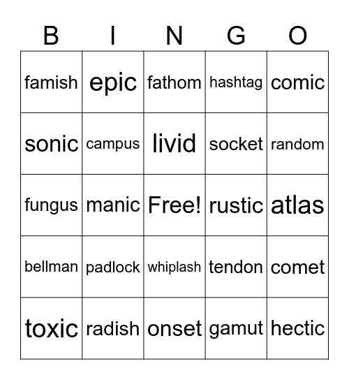 5th grade Bingo Card