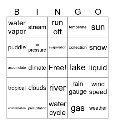 Weather and Water Cycle Bingo Card
