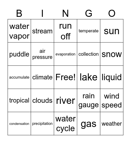 Weather and Water Cycle Bingo Card