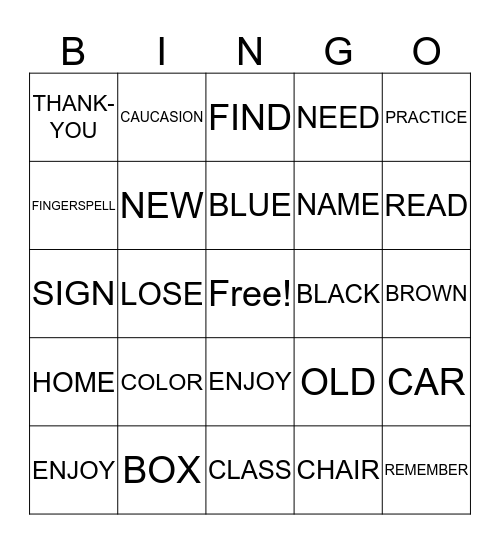 ASL Bingo: Chpt. 3 Bingo Card