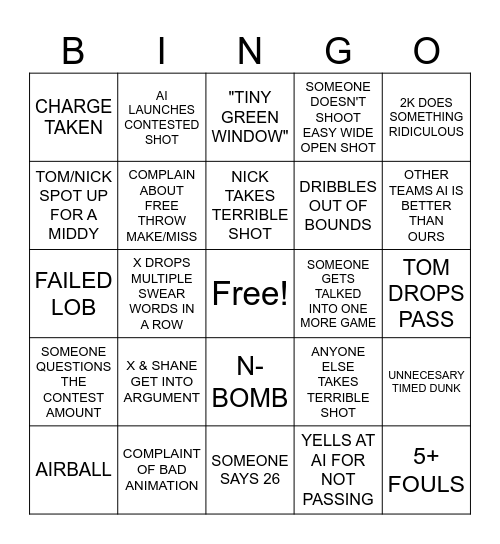 2K Bingo Card