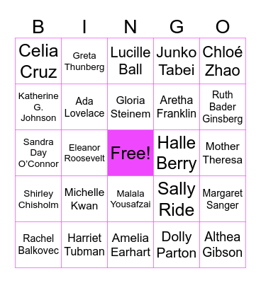 Women's History Month Bingo Card