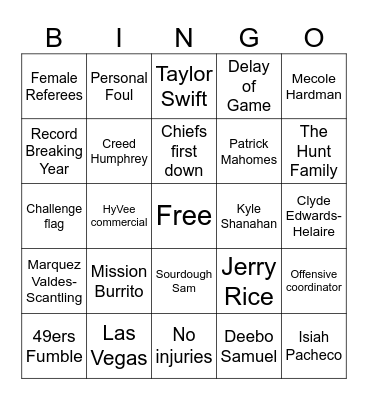 Super Red Super Bowl Party Bingo Card