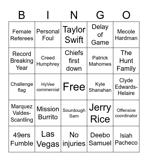 Super Red Super Bowl Party Bingo Card