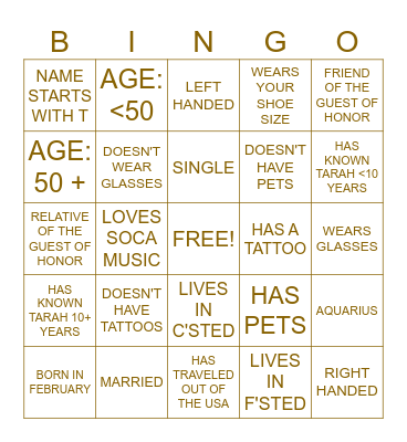 TARAH'S MIX & MINGLE BINGO Card