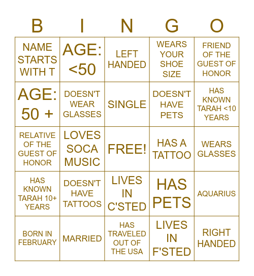 TARAH'S MIX & MINGLE BINGO Card