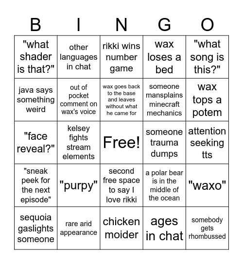 cursed waxfraud stream bingo Card