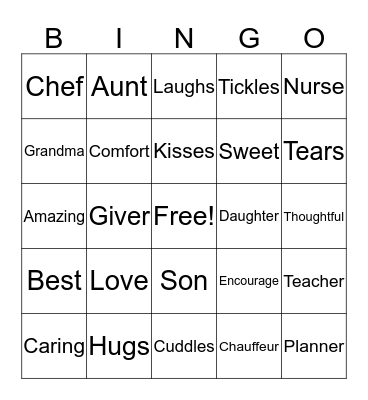 Momma's Day Bingo Card