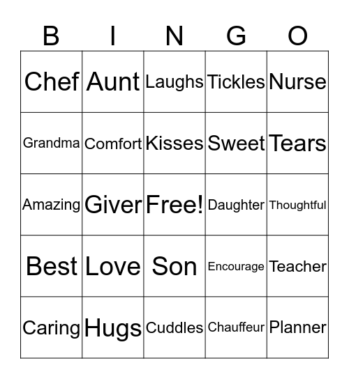 Momma's Day Bingo Card