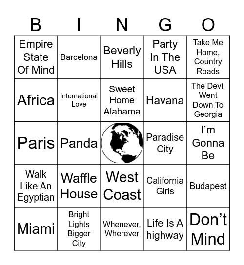 Its a Destination Bingo Card