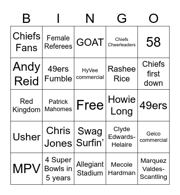 Super Red Super Bowl Party Bingo Card
