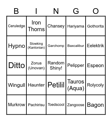 Pokémon Scarlet/Violet Shiny Hunt Bingo Card